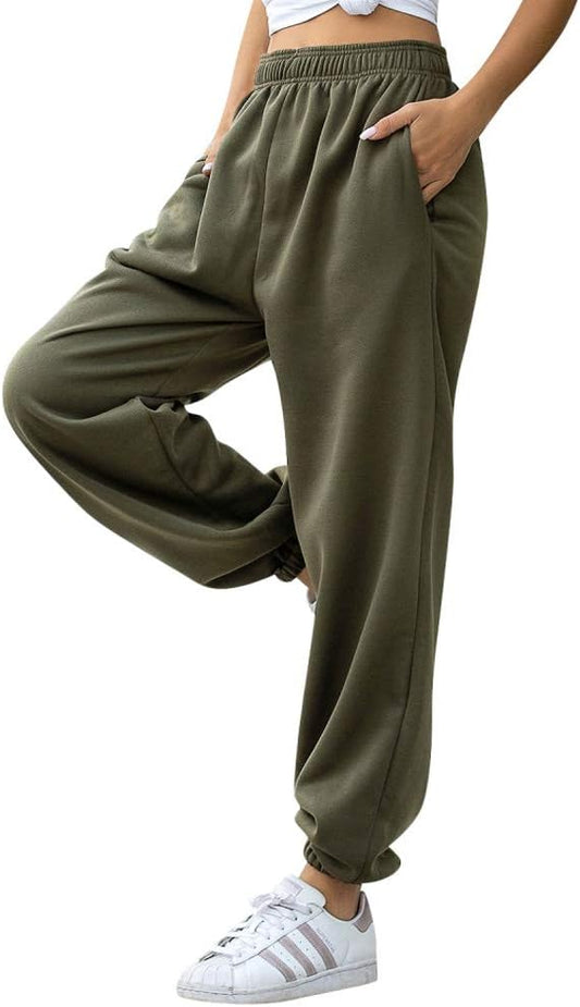 Damen Sporthose Jogginghose Laufhosen Gummibund Sweathose mit Taschen Stoffhose High Waist Bequeme Lockere Freizeithose Fitness