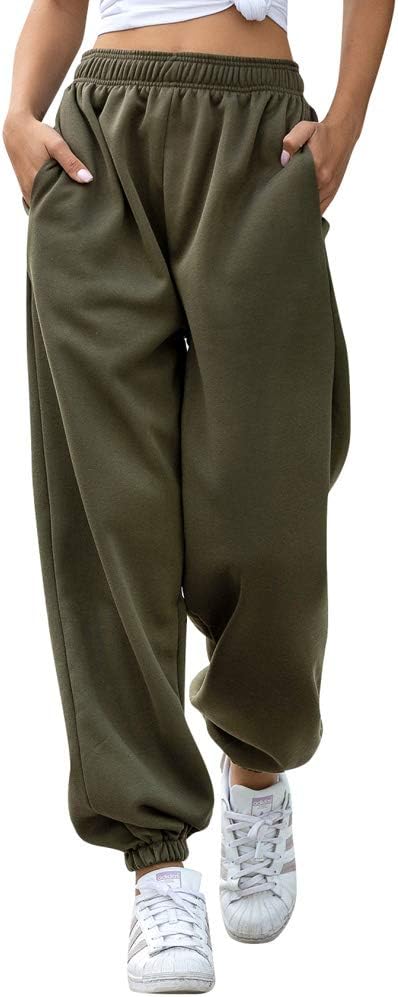 Damen Sporthose Jogginghose Laufhosen Gummibund Sweathose mit Taschen Stoffhose High Waist Bequeme Lockere Freizeithose Fitness