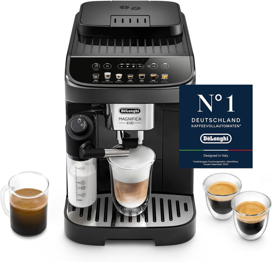 Magnifica Evo ECAM292.81.B-Perfetto Kaffeevollautomat mit LatteCrema-Milchaufschäumer,Cappuccino,Espresso Kaffeemaschine,7 One-Touch-Getränke,Soft-Touch-Bedienfeld,Schwarz