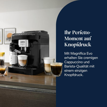 Magnifica Evo ECAM292.81.B-Perfetto Kaffeevollautomat mit LatteCrema-Milchaufschäumer,Cappuccino,Espresso Kaffeemaschine,7 One-Touch-Getränke,Soft-Touch-Bedienfeld,Schwarz
