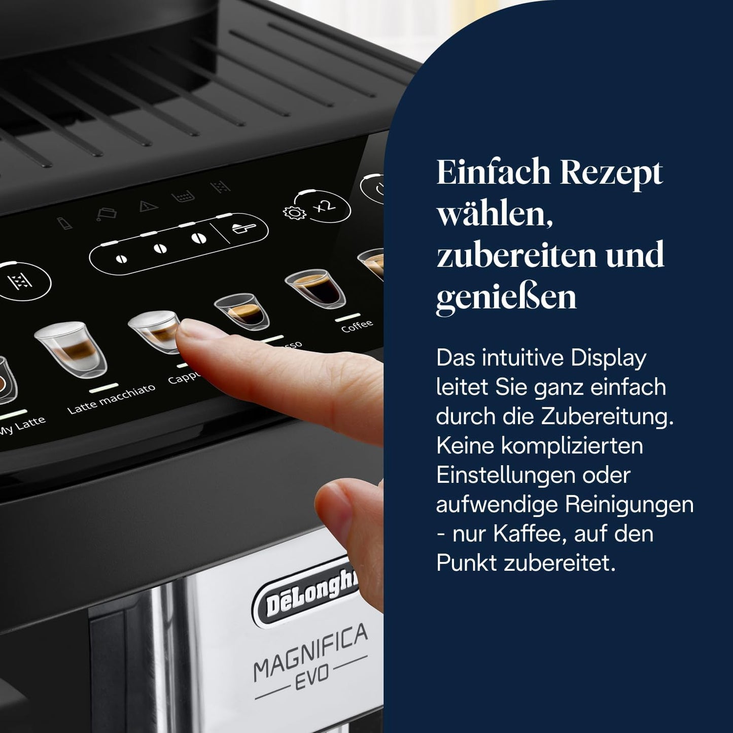 Magnifica Evo ECAM292.81.B-Perfetto Kaffeevollautomat mit LatteCrema-Milchaufschäumer,Cappuccino,Espresso Kaffeemaschine,7 One-Touch-Getränke,Soft-Touch-Bedienfeld,Schwarz