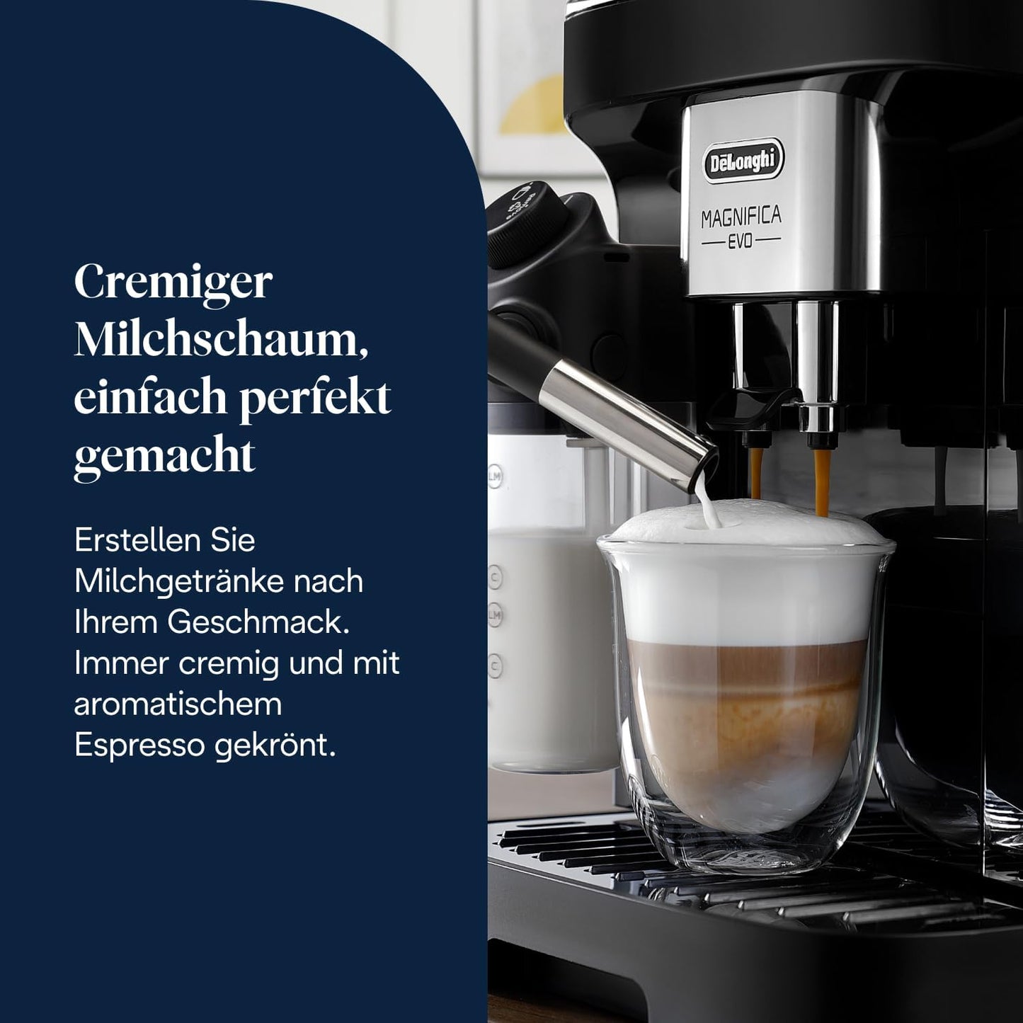 Magnifica Evo ECAM292.81.B-Perfetto Kaffeevollautomat mit LatteCrema-Milchaufschäumer,Cappuccino,Espresso Kaffeemaschine,7 One-Touch-Getränke,Soft-Touch-Bedienfeld,Schwarz