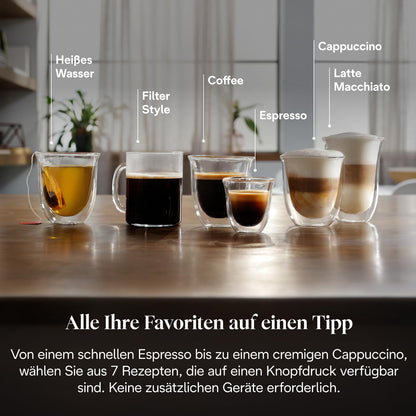 Magnifica Evo ECAM292.81.B-Perfetto Kaffeevollautomat mit LatteCrema-Milchaufschäumer,Cappuccino,Espresso Kaffeemaschine,7 One-Touch-Getränke,Soft-Touch-Bedienfeld,Schwarz